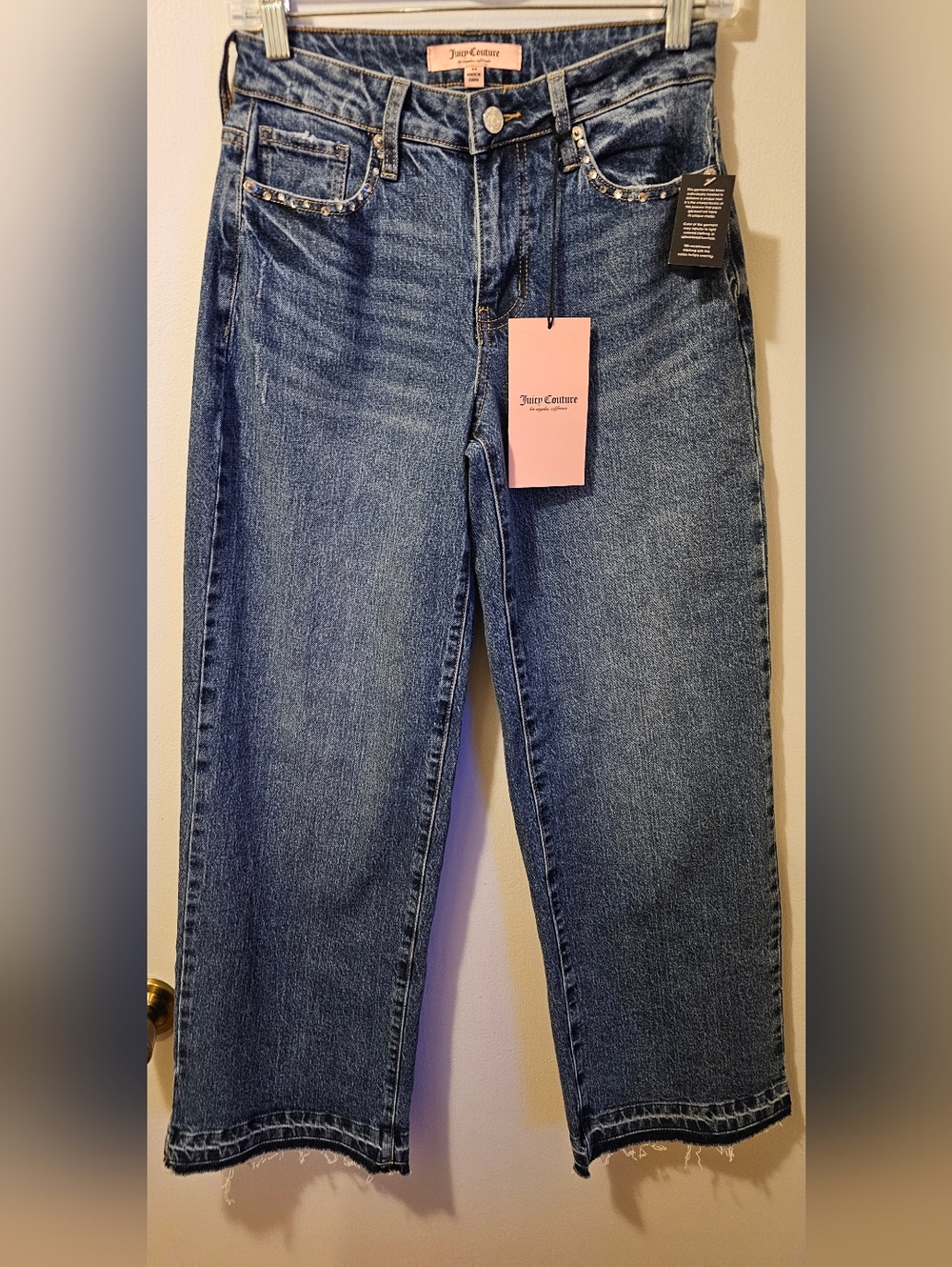 Juicy Couture Wide Leg Rhinestone Pocket Jeans Denim Blue Women's‎ Size 24 NWT